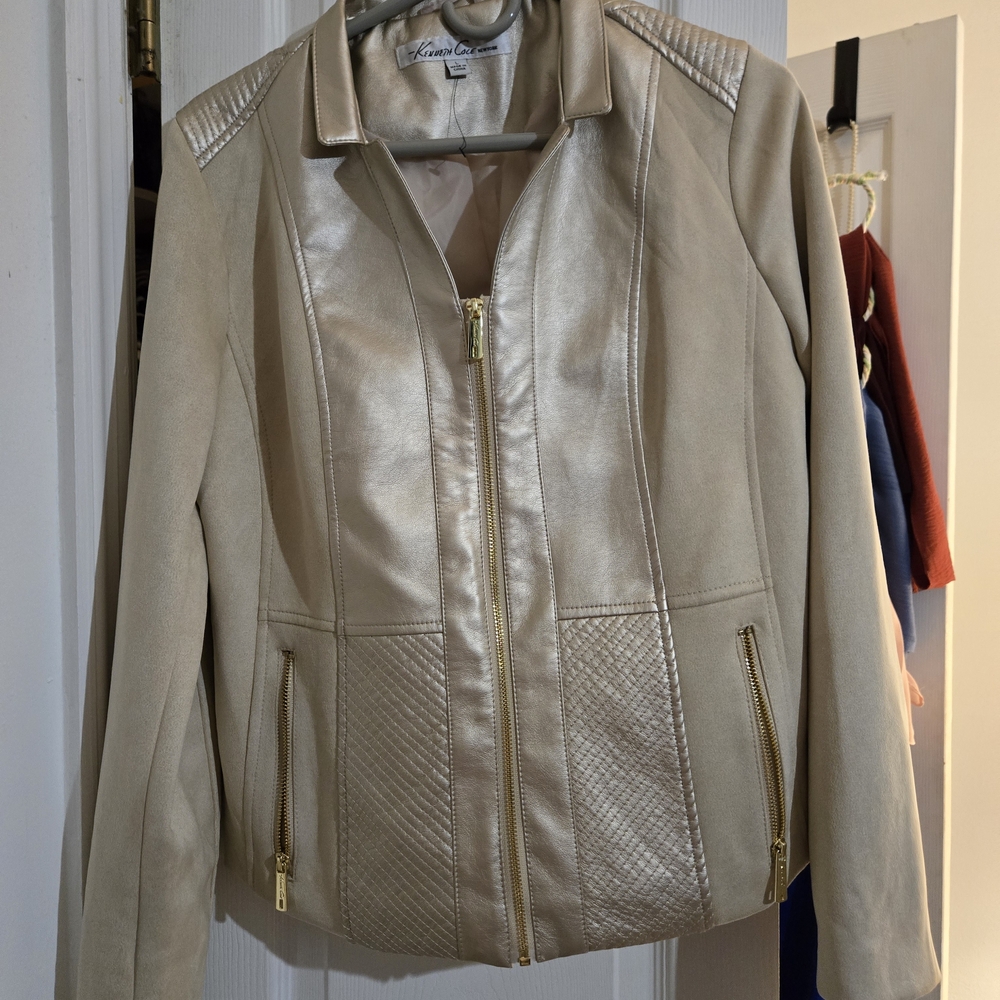 Women's Beige Faux Leather Jacket